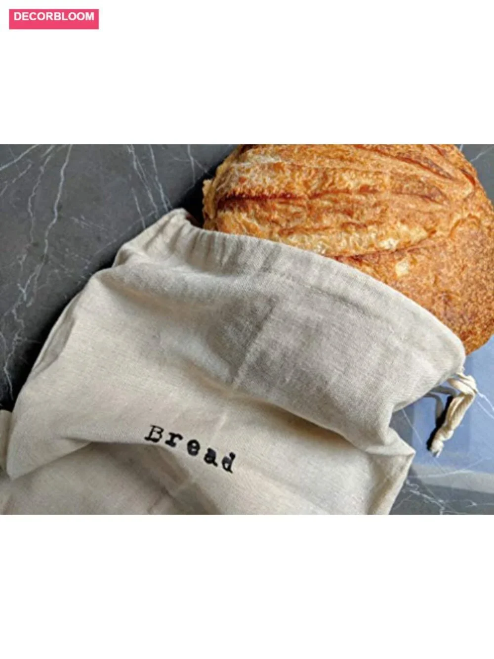 Linen Bread Bags Set of 2, Drawstring Storage